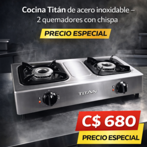 Cosina titán de acero inoxidable 2 quemadores con chipas